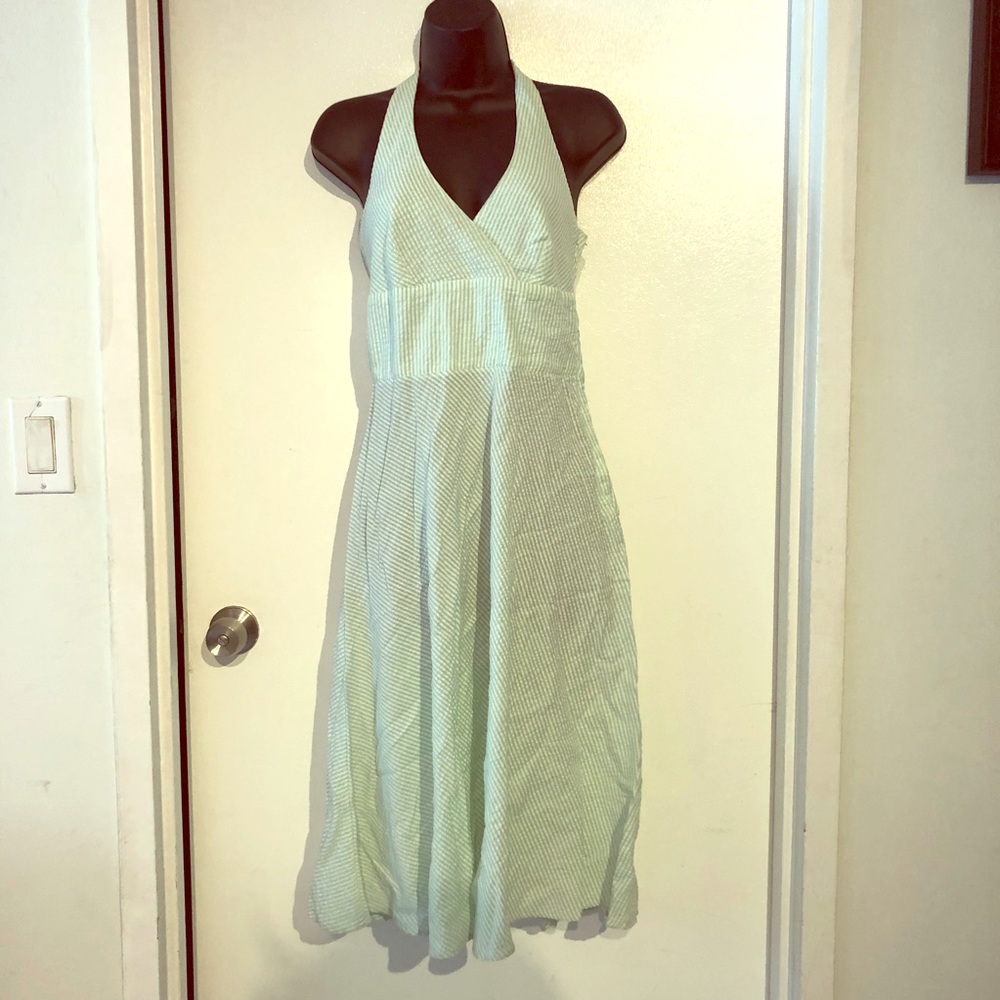 H&M mint seersucker halter dress w/flare skirt